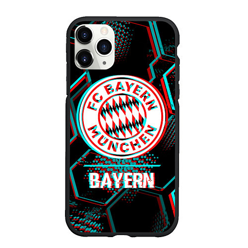 Чехол iPhone 11 Pro матовый Bayern FC в стиле Glitch на темном фоне / 3D-Черный – фото 1