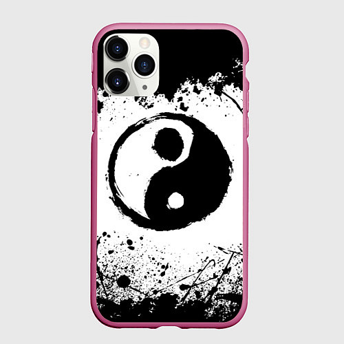 Чехол iPhone 11 Pro матовый Инь Янь Гранж / 3D-Малиновый – фото 1