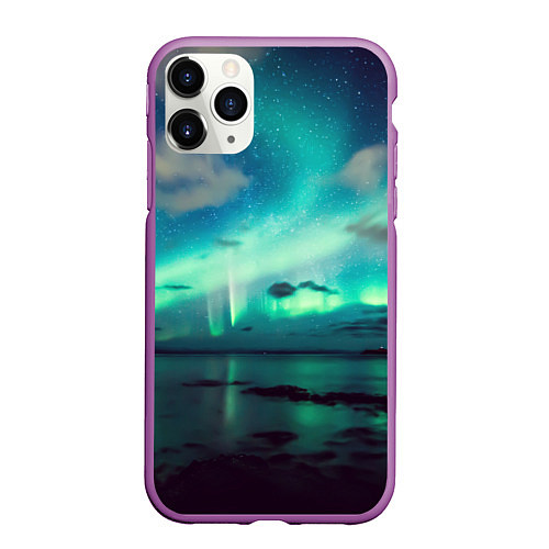 Чехол iPhone 11 Pro матовый Aurora borealis / 3D-Фиолетовый – фото 1