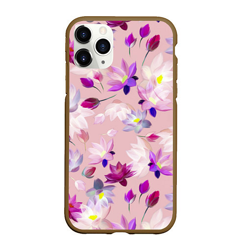 Чехол iPhone 11 Pro матовый Цветы Разноцветные Лотосы / 3D-Коричневый – фото 1