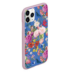 Чехол iPhone 11 Pro матовый Цветы Розовый Букет На Синем Фоне, цвет: 3D-розовый — фото 2