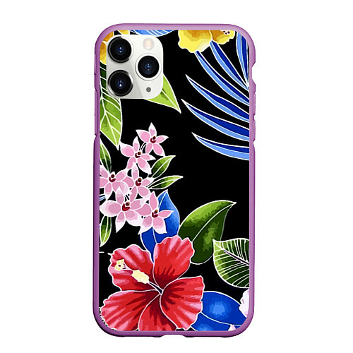 Чехол iPhone 11 Pro матовый Floral vanguard composition Летняя ночь Fashion tr / 3D-Фиолетовый – фото 1