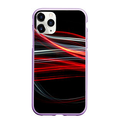 Чехол iPhone 11 Pro матовый Волнообразные линии неона - Красный, цвет: 3D-сиреневый