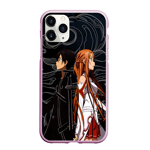 Чехол iPhone 11 Pro матовый Кирито и Асуна - Sword Art Online / 3D-Розовый – фото 1