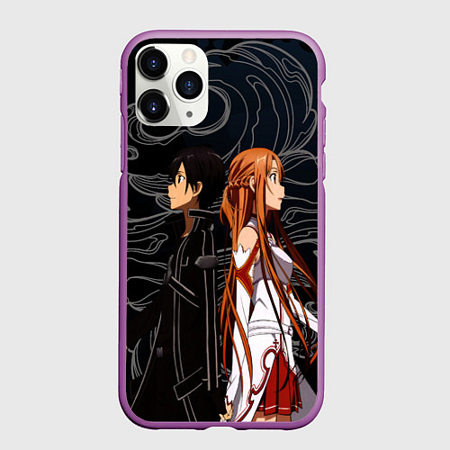 Чехол iPhone 11 Pro матовый Кирито и Асуна - Sword Art Online / 3D-Фиолетовый – фото 1
