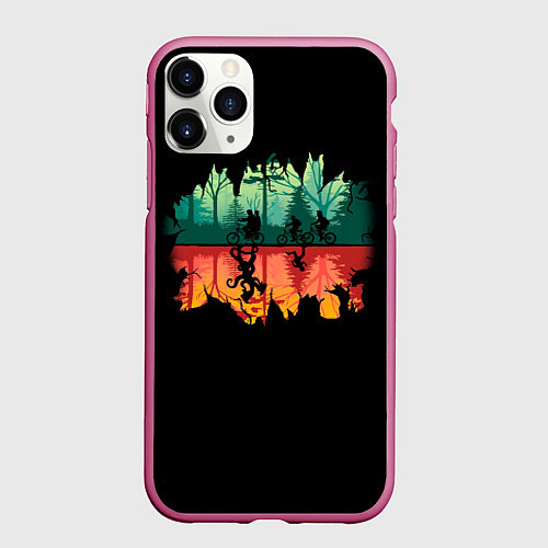Чехол iPhone 11 Pro матовый Stranger Things Wrong Side / 3D-Малиновый – фото 1