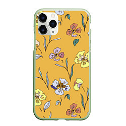 Чехол iPhone 11 Pro матовый Цветы Нарисованные На Золотом Фоне