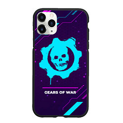 Чехол iPhone 11 Pro матовый Символ Gears of War в неоновых цветах на темном фо