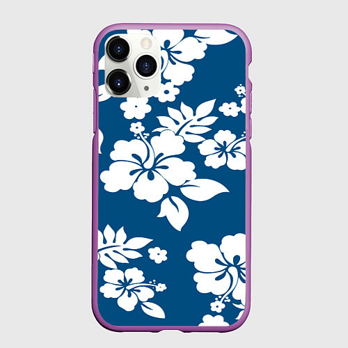 Чехол iPhone 11 Pro матовый Цветочный паттерн Минимализм / 3D-Фиолетовый – фото 1