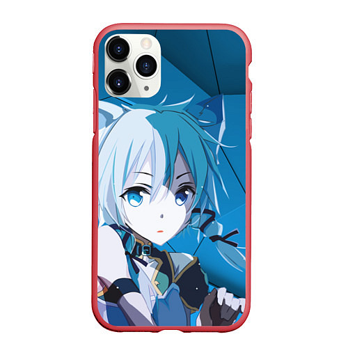 Чехол iPhone 11 Pro матовый Catgirl с синими ушками / 3D-Красный – фото 1