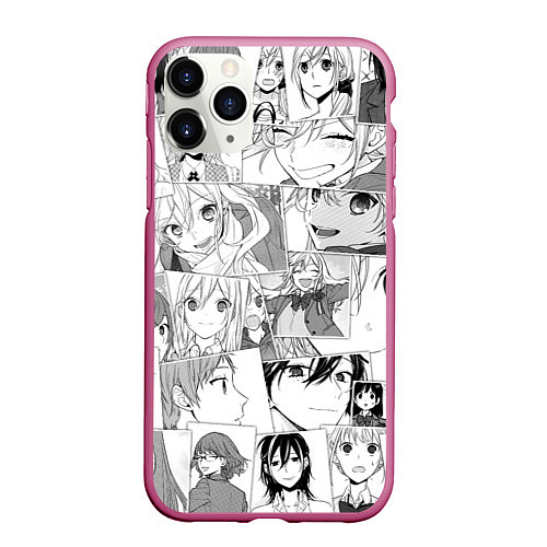 Чехол iPhone 11 Pro матовый Horimiya pattern / 3D-Малиновый – фото 1