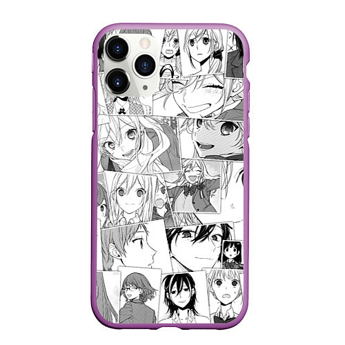 Чехол iPhone 11 Pro матовый Horimiya pattern / 3D-Фиолетовый – фото 1