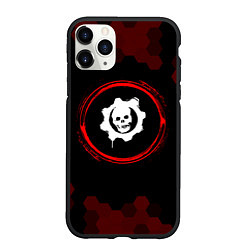 Чехол iPhone 11 Pro матовый Символ Gears of War и краска вокруг на темном фоне