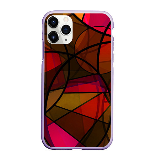 Чехол iPhone 11 Pro матовый Абстрактный узор в оранжево-красных тонах / 3D-Светло-сиреневый – фото 1