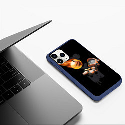 Чехол iPhone 11 Pro матовый Горящий мяч и падающий робот, цвет: 3D-тёмно-синий — фото 2