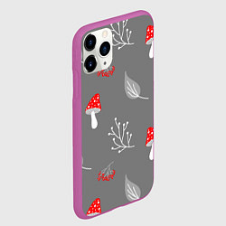 Чехол iPhone 11 Pro матовый Грибочки на сером фоне, паттерн, цвет: 3D-фиолетовый — фото 2