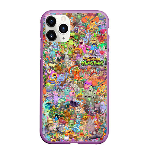 Чехол iPhone 11 Pro матовый MY SINGING MONSTERS Все персонажи / 3D-Фиолетовый – фото 1