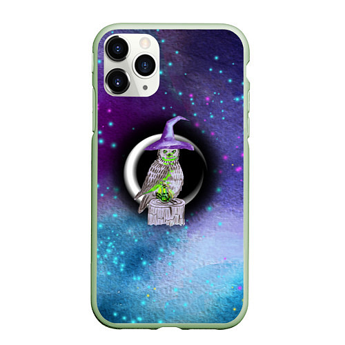 Чехол iPhone 11 Pro матовый Сова-колдунья с зельем на фоне ночного неба / 3D-Салатовый – фото 1