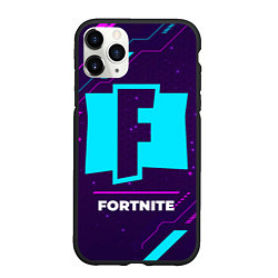 Чехол iPhone 11 Pro матовый Символ Fortnite в неоновых цветах на темном фоне