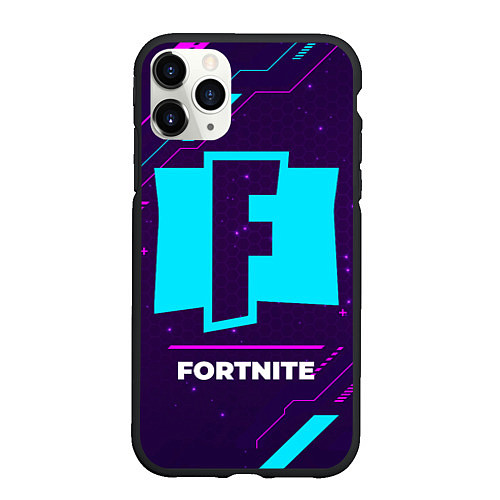 Чехол iPhone 11 Pro матовый Символ Fortnite в неоновых цветах на темном фоне / 3D-Черный – фото 1