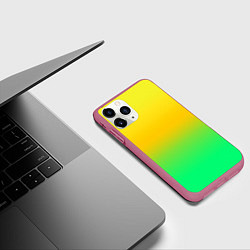Чехол iPhone 11 Pro матовый Неоновый градиентный желто-зеленый фон, цвет: 3D-малиновый — фото 2