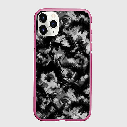 Чехол iPhone 11 Pro матовый Черно-белый абстрактный камуфляж / 3D-Малиновый – фото 1