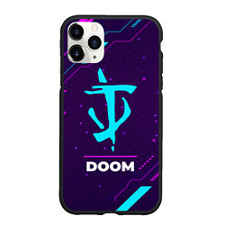 Чехол iPhone 11 Pro матовый Символ Doom в неоновых цветах на темном фоне