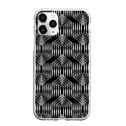 Чехол iPhone 11 Pro матовый Геометрический узор арт-деко черно-белый / 3D-Белый – фото 1