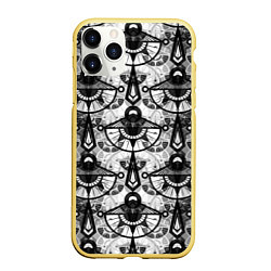 Чехол iPhone 11 Pro матовый В черно-серых тонах геометрический узор, цвет: 3D-желтый