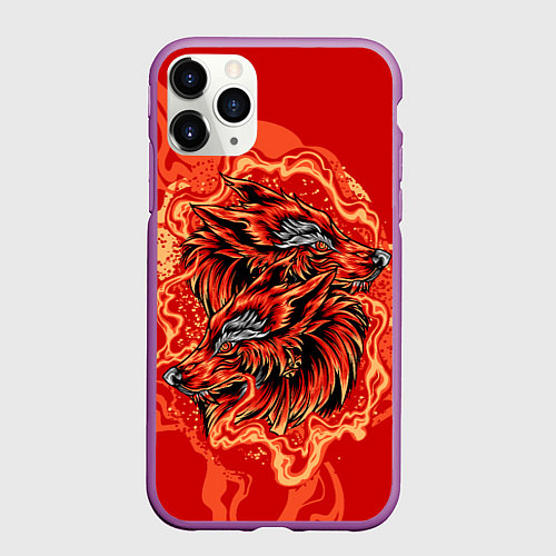 Чехол iPhone 11 Pro матовый Огненные лисы / 3D-Фиолетовый – фото 1
