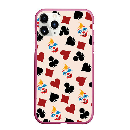 Чехол iPhone 11 Pro матовый Джокер карты масть cards joker clown / 3D-Малиновый – фото 1