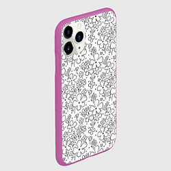 Чехол iPhone 11 Pro матовый Цветочки черные на белом, цвет: 3D-фиолетовый — фото 2