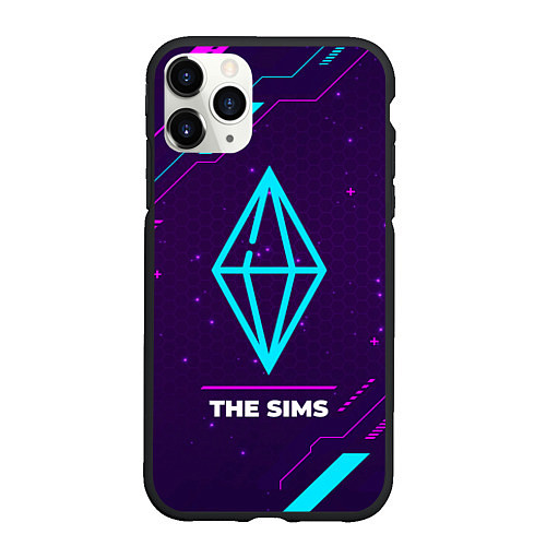 Чехол iPhone 11 Pro матовый Символ The Sims в неоновых цветах на темном фоне / 3D-Черный – фото 1