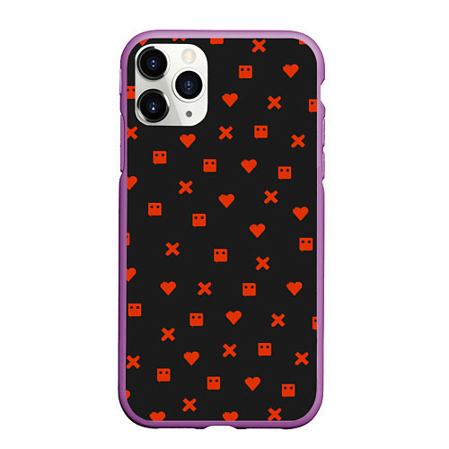 Чехол iPhone 11 Pro матовый Love Death and Robots red pattern / 3D-Фиолетовый – фото 1