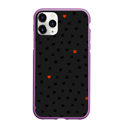 Чехол iPhone 11 Pro матовый Love Death and Robots black pattern / 3D-Фиолетовый – фото 1