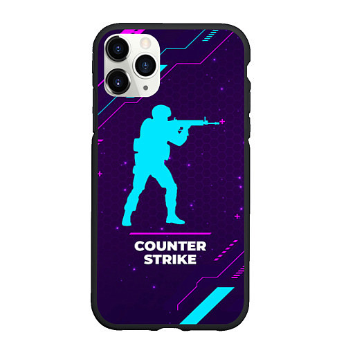 Чехол iPhone 11 Pro матовый Символ Counter Strike в неоновых цветах на темном / 3D-Черный – фото 1