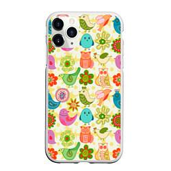 Чехол iPhone 11 Pro матовый COLORFUL BIRDS, цвет: 3D-белый