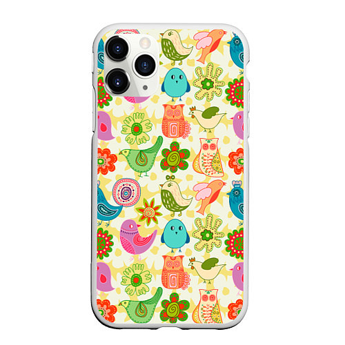 Чехол iPhone 11 Pro матовый COLORFUL BIRDS / 3D-Белый – фото 1