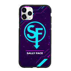 Чехол iPhone 11 Pro матовый Символ Sally Face в неоновых цветах на темном фоне