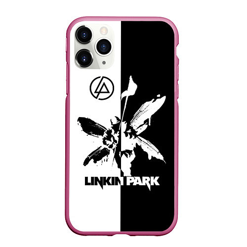 Чехол iPhone 11 Pro матовый Linkin Park логотип черно-белый / 3D-Малиновый – фото 1