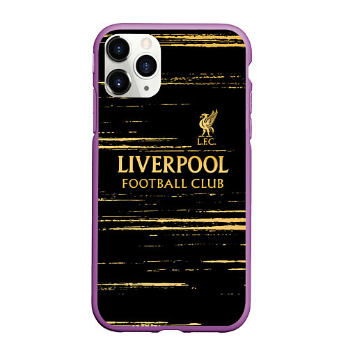 Чехол iPhone 11 Pro матовый Liverpool в золотом цвете / 3D-Фиолетовый – фото 1