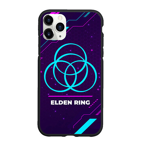 Чехол iPhone 11 Pro матовый Символ Elden Ring в неоновых цветах на темном фоне / 3D-Черный – фото 1