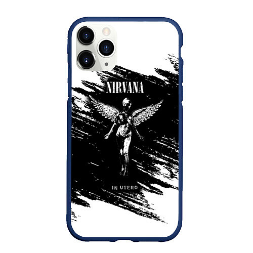 Чехол iPhone 11 Pro матовый NIRVANA in utero НИРВАНА брызги краски / 3D-Тёмно-синий – фото 1