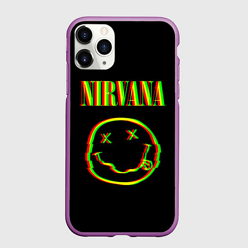 Чехол iPhone 11 Pro матовый Nirvana глитч / 3D-Фиолетовый – фото 1