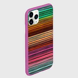 Чехол iPhone 11 Pro матовый Multicolored thin stripes Разноцветные полосы, цвет: 3D-фиолетовый — фото 2