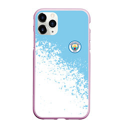 Чехол iPhone 11 Pro матовый Manchester city белые брызги на голубом фоне, цвет: 3D-розовый