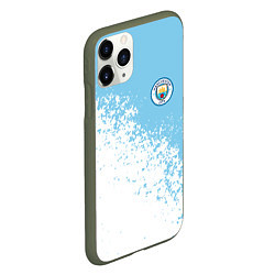 Чехол iPhone 11 Pro матовый Manchester city белые брызги на голубом фоне, цвет: 3D-темно-зеленый — фото 2