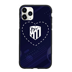 Чехол iPhone 11 Pro матовый Лого Atletico Madrid в сердечке на фоне мячей