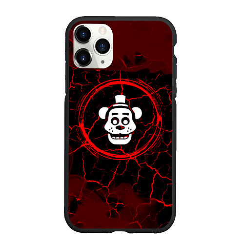 Чехол iPhone 11 Pro матовый Символ FNAF и краска вокруг на темном фоне / 3D-Черный – фото 1