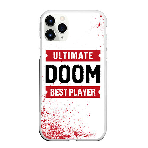 Чехол iPhone 11 Pro матовый Doom: красные таблички Best Player и Ultimate / 3D-Белый – фото 1